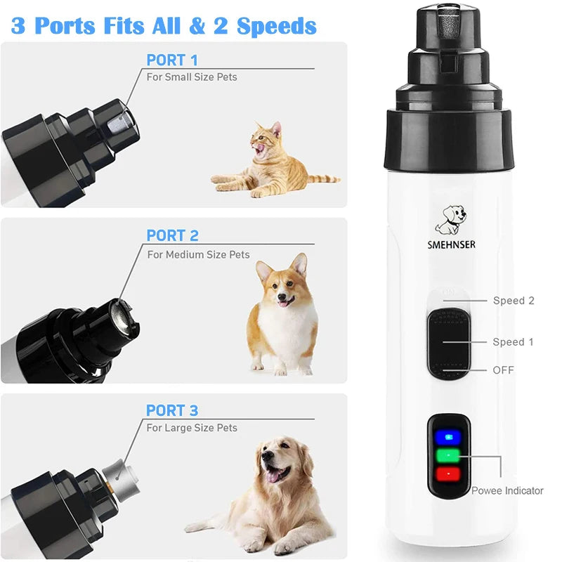Electric Rechargeable Nail Grinder for Dogs and Cats - USB Charging Grooming Tool for Pet Nail Trimming